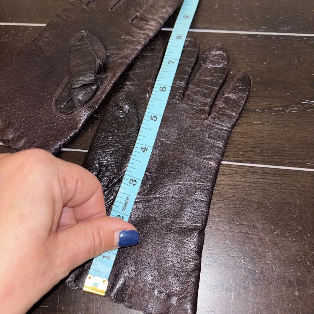 Vintage | Brown Leather Scalloped Edge | Made in Italy | Lined‎ Gloves | Size 7